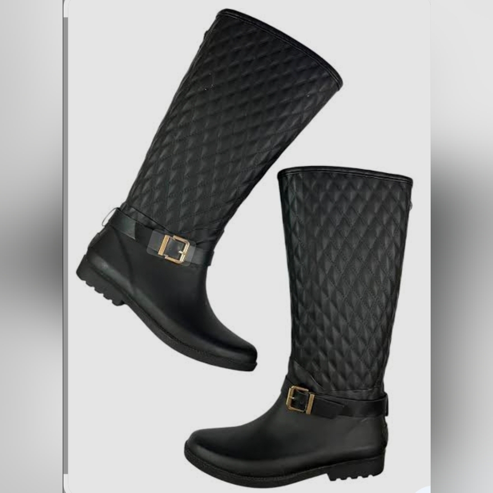 NWT Guess Rain Boots Stylish Black Quilted Knee-High Boots SZ 7